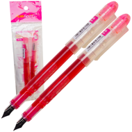Set 2 stilouri de unica folosinta cu penita M, cerneala roz si corp transparent, 13.5 CM